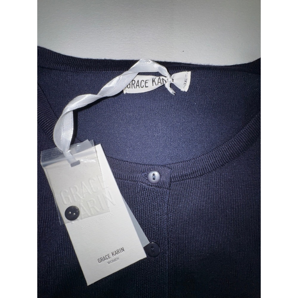 Grace Karin Navy Blue Cardigan Sweater Womens 3XL Button Front Long Sleeve Knit - Picture 4 of 9